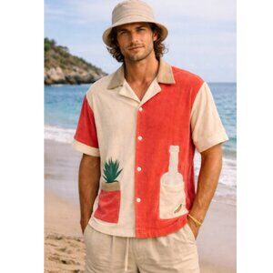 Tombolo “¡Gusanito!” Tequila Cabana Shirt Terry Cloth Pink Adobe Sz L